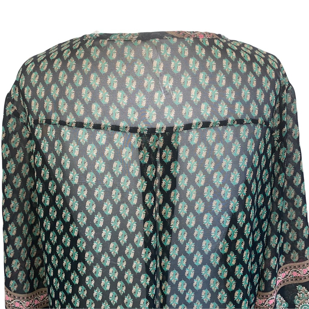 Trinity Semi-Sheer Black/Green Boho Blouse M - Picture 9 of 11